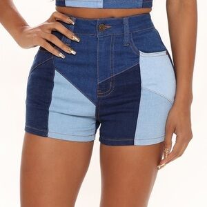 Fashion Nova Peace Out Patchwork Denim Shorts